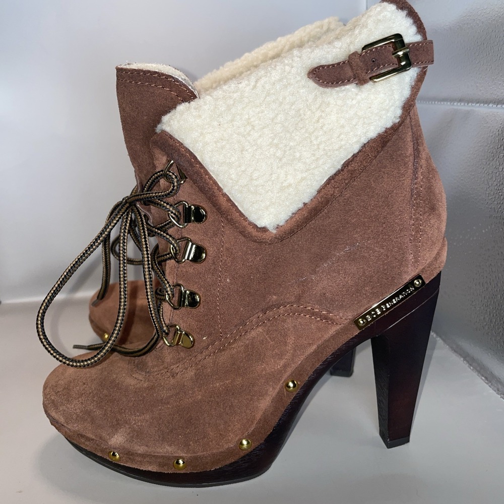BCBG Suede Shearling Lace Up Platform Ankle Boots High Heel Size 8 - Picture 5 of 9